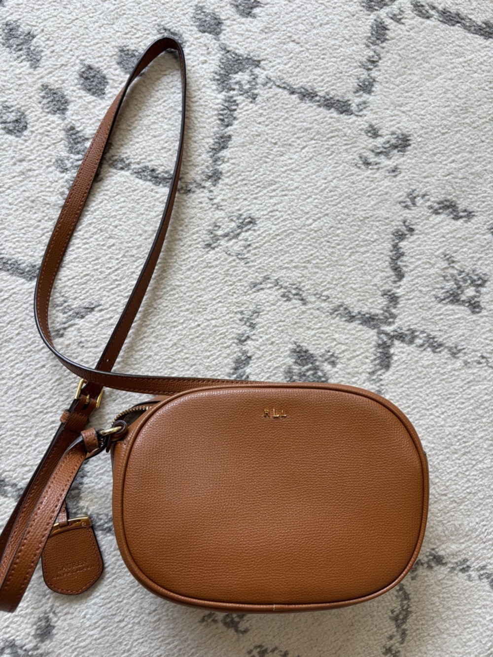 Ralph Lauren Tan Pebble Leather Oval Crossbody Bag